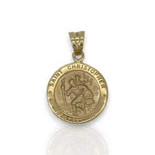Saint Christopher Medallion Pendant - 14K Yellow Gold
