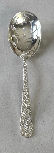 Vintage S Kirk & Son Repousse Sterling Slotted Ice Serving Spoon 8 3/8”