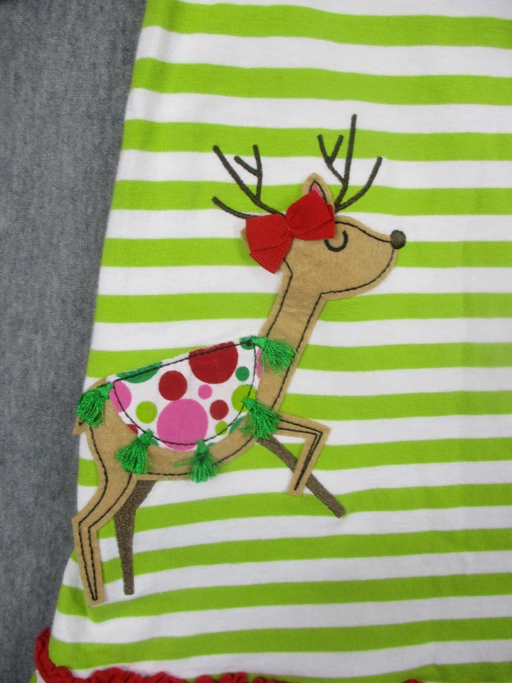 Vestido J Caqui Niñas 4T Verde Blanco Rayas Reno Navidad Volantes Algodón Foto 2 de 4