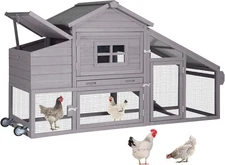 Aivituvin Chicken Coop Outdoor Wooden Poultry Cage Mobile Hen House with Wheels