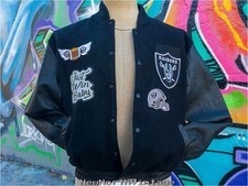 OAKLAND RAIDERS Vintage Varsity Bomber Jacket size Small Black - Leather
