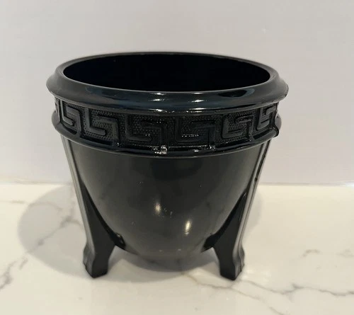 HOLD Deco LE Smith Depression Glass Black Amethyst Vase Flower Bowl Greek Key