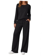 Womens Sweatsuits 2 Piece Sets Travel Outfits 2025 Fall Matching Medium Black