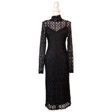 Rachel Roy Lydie Deco Lace Dress Women's L Black Whimsigoth Goth Sirencore Chic
