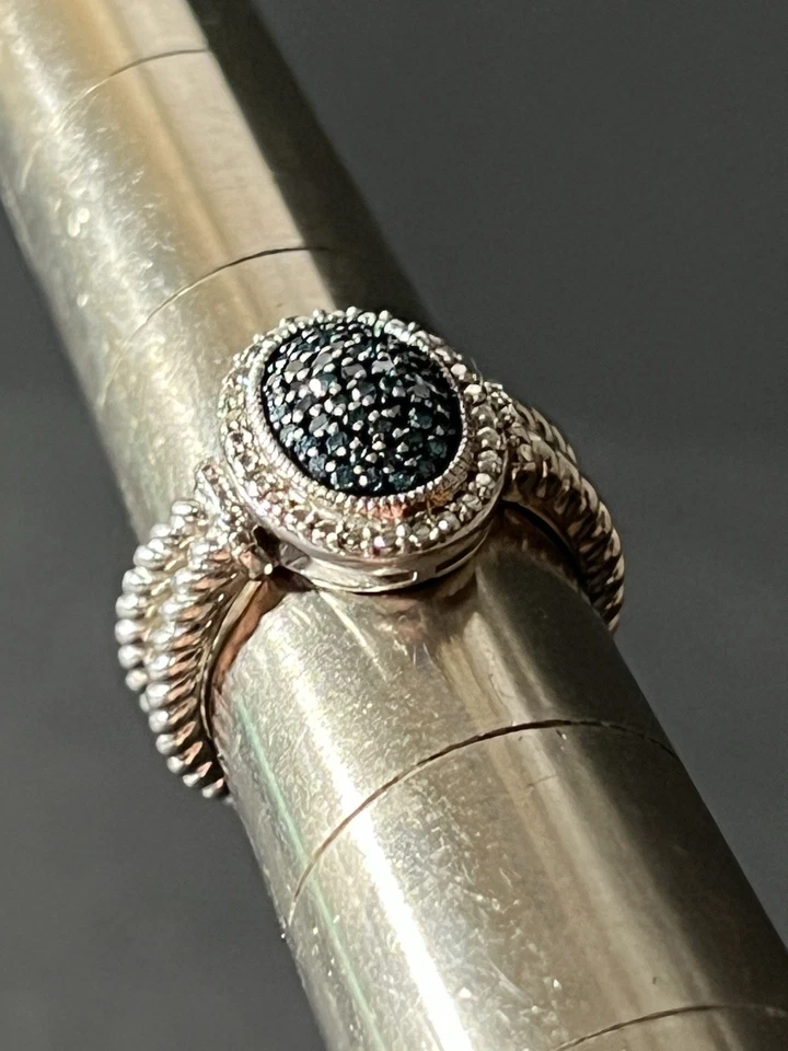 Juego de puntas de plata de ley 925 genuinas redondas con racimo de diamantes azules talla 6 Foto 3 de 4