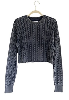 NEW! AERIE MINI CABLE KNIT CROPPED SWEATER NAVY BLUE MEDIUM NWT