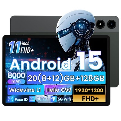 Android 15 Tablet 11in FHD 1920x1200 20GB RAM 128GB G99 CPU Dual Camera 8000mAh