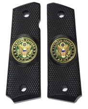 Garrison Grip 1911 Gov A1 & Clones US Army Medallions In Ebony Polymer Grips (S)