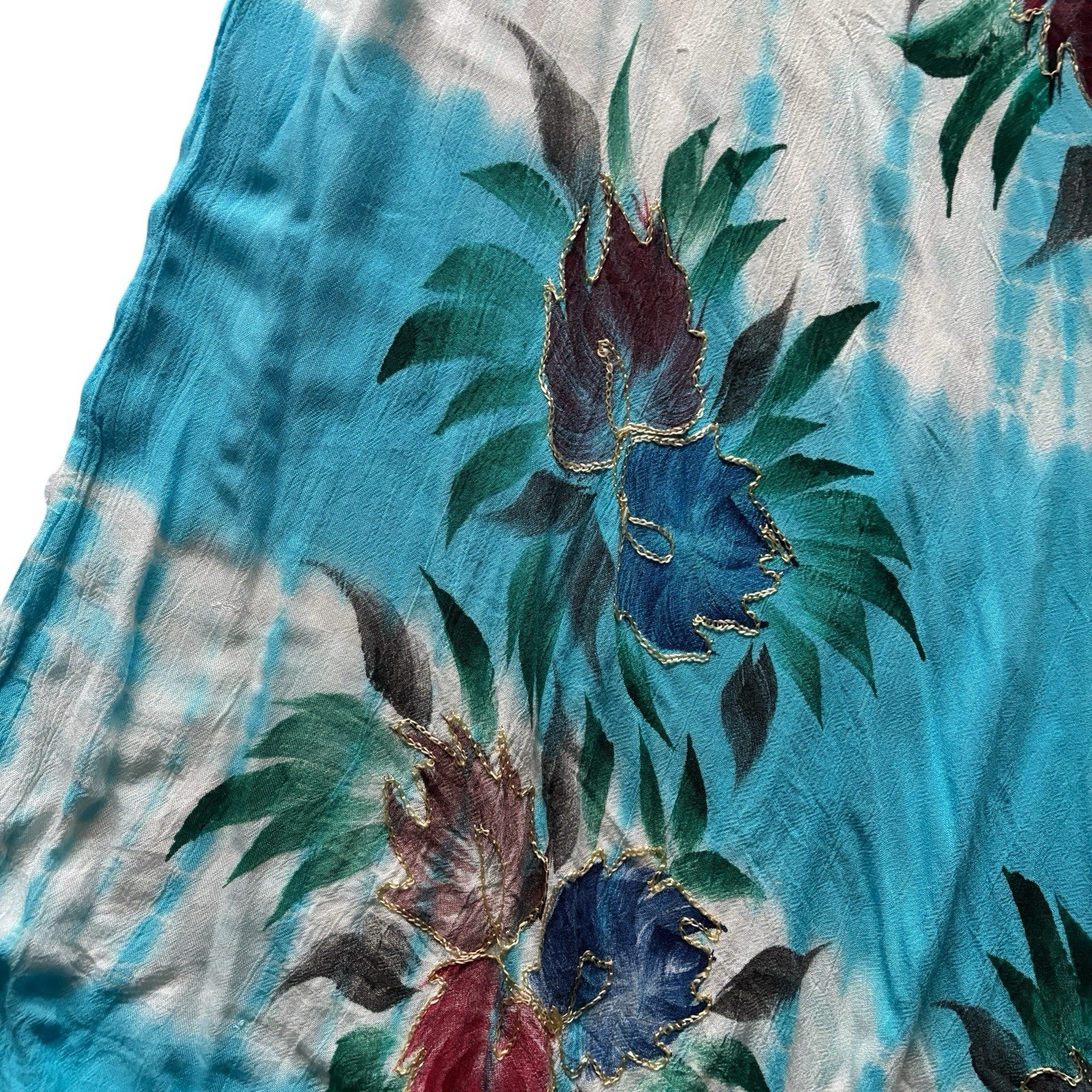 Vintage Summer Beach Dress Tent Tie Dyed Floral Blue White Retro Boho Holiday 18 image 3