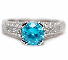 2CT Blue Topaz White Topaz 925 Solid Sterling Silver Ring Jewelry Sz 7