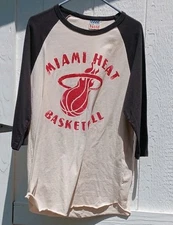 Junk Food Miami Heat Basketball Graphic Baseball Shirt 3/4 Sleeve Large USA Made