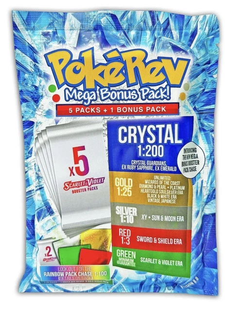 PokéRev Crystal Mystery Pack 8.0 - 5 Booster Packs + 1 Mega Bonus Pack. 💎🔥