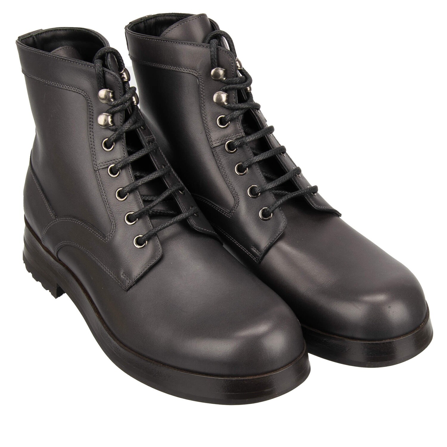 DOLCE & GABBANA Leather Lace Boots Shoes BERNINI Gray 12914