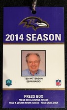 2014 BALTIMORE RAVENS season press box pass & lanyard TED PATTERSON ESPN Radio