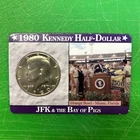 1980 50c Kennedy Clad Half Dollars in Display Card JFK & The Bay Of Pigs