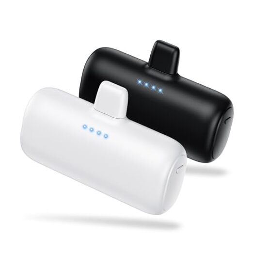 2-Pack Mini 5200mAh PD Portable Charger for iPhone in Black and White