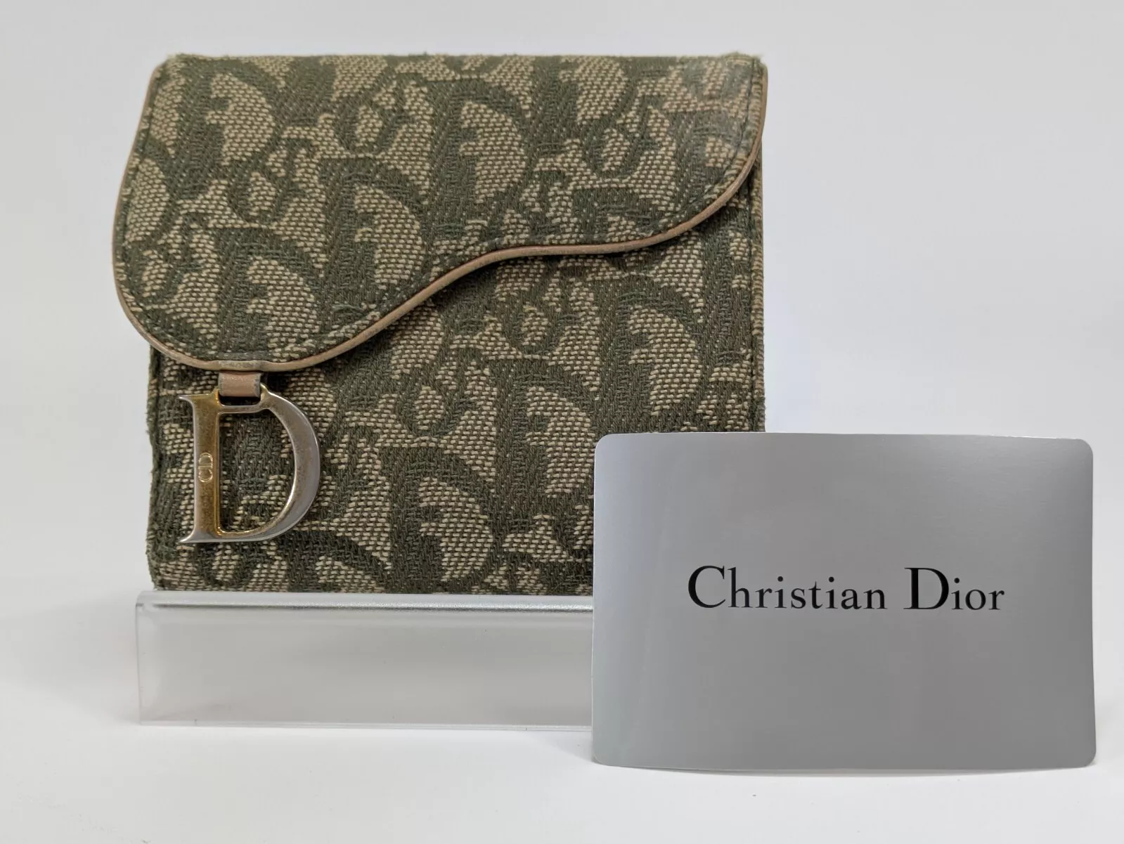 Christian Dior Selle Trotter Portefeuille Sac à Main Toile Vert Authentique