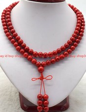 8mm 10mm Natural Red Coral Tibet Buddhist 108 Prayer Beads Mala Necklace