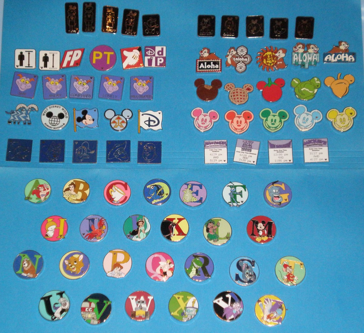 Complete Set of 76 Disney 2009 Hidden Mickey Pins / Cast Lanyard