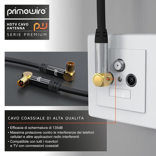 Cavo Antenna maschio femmina 135dB a Gomito 90° HD 75 Ohm DVB-T a DVB-T2 -1,5mt - Foto 7 di 7