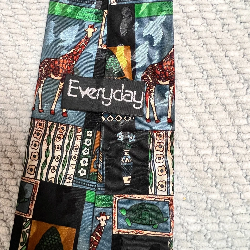 Everyday 男式 复古动物新奇领带 80 年代 90 年代野生动物园长颈鹿犀牛 — 第 4/4 张图片