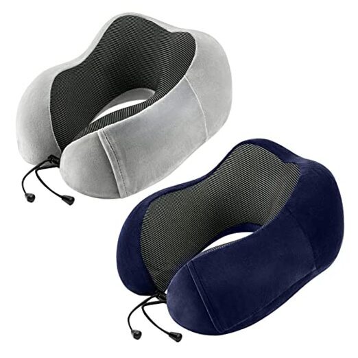 2-Pack Memory Foam Travel Neck Pillow for Airplanes - Soft Support in Grey & Blue-image