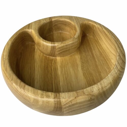 Crate & Barrel Chip Dip Tray Beech Wood Dish Party Round 12 in Missing Bowl - Picture 2 of 11