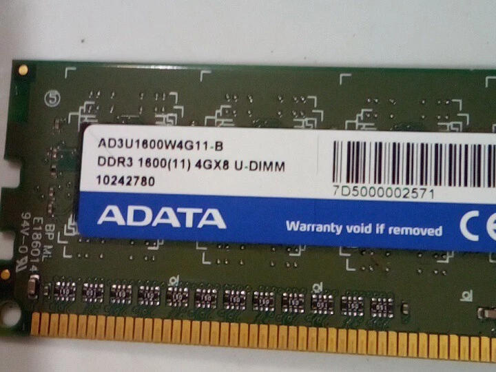 ADATA 8GB (2x4GB) DDR3 AD3U1600W4G11-B 1600(11) 4GX8 U-DIMM #R617 - Image 2 of 4
