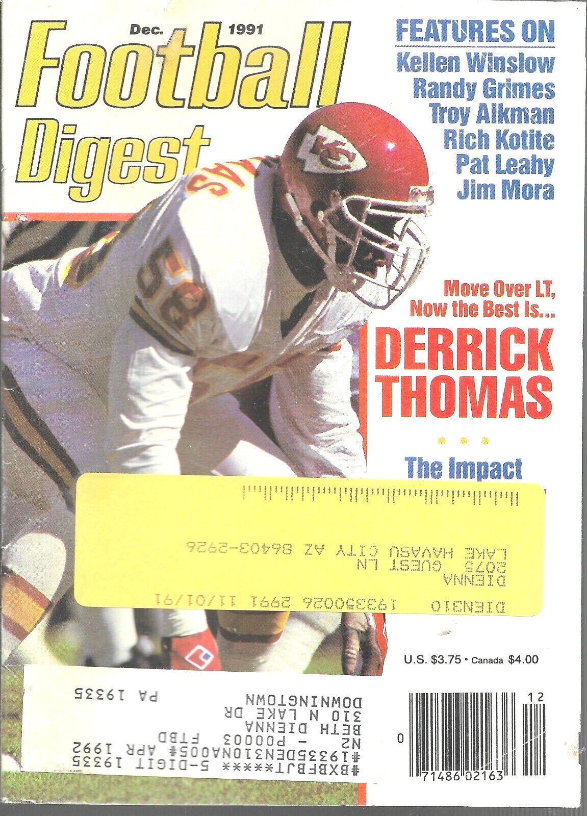 Football Digest Magazine 1991 December Derrick Thomas Kansas City