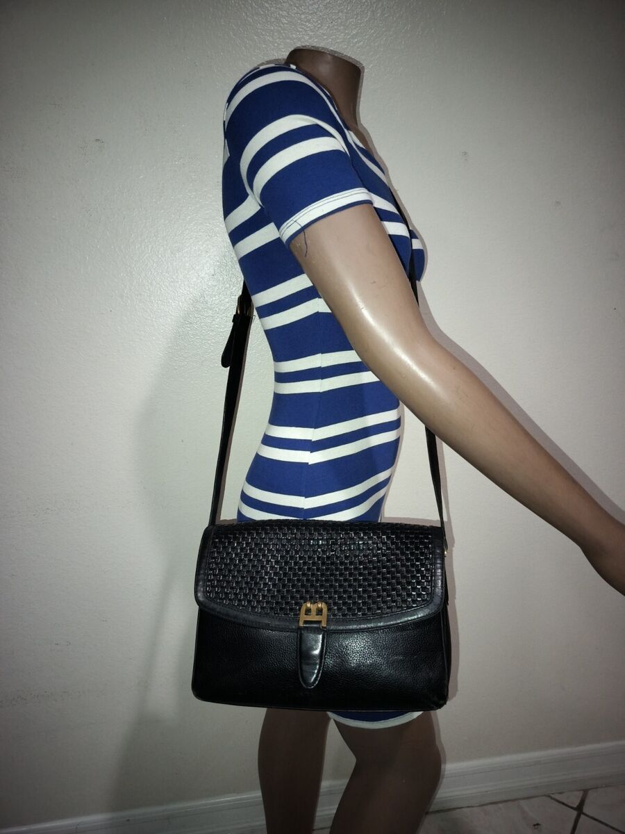 Bally Black Pebbled and Woven Leather Crossbody Shoulder Bag Bally Black Pebbled and Woven Leather Crossbody Shoulder Bag