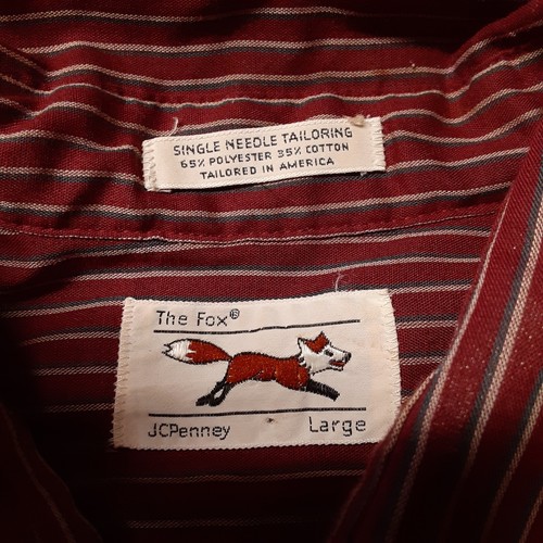 The Fox Herren LS Hemd Gr.L / Burgund Streifen Einnadel / Vintage / JC Penney - Bild 4 von 9