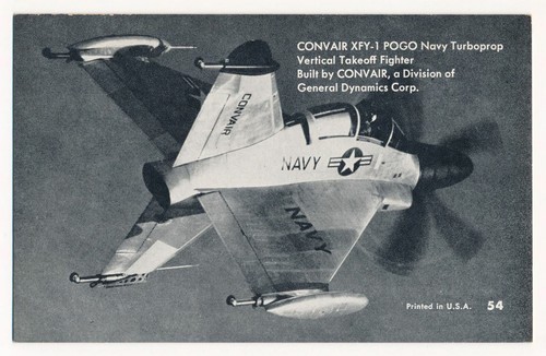 Convair XFY-1 Navy Turboprop Vertical Takeoff Fighter Penny Arcade Ausstellungskarte