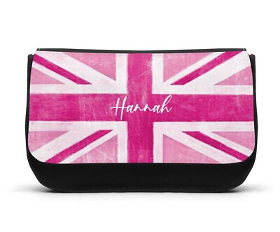 Personalisiertes Federmäppchen Mädchen rosa Vintage Union Jack Flagge Schule Uni Geschenktüte 