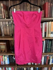 ANN TAYLOR 6 Hot Pink Silk Strapless Dress Pockets Wedding Event Party NEW!