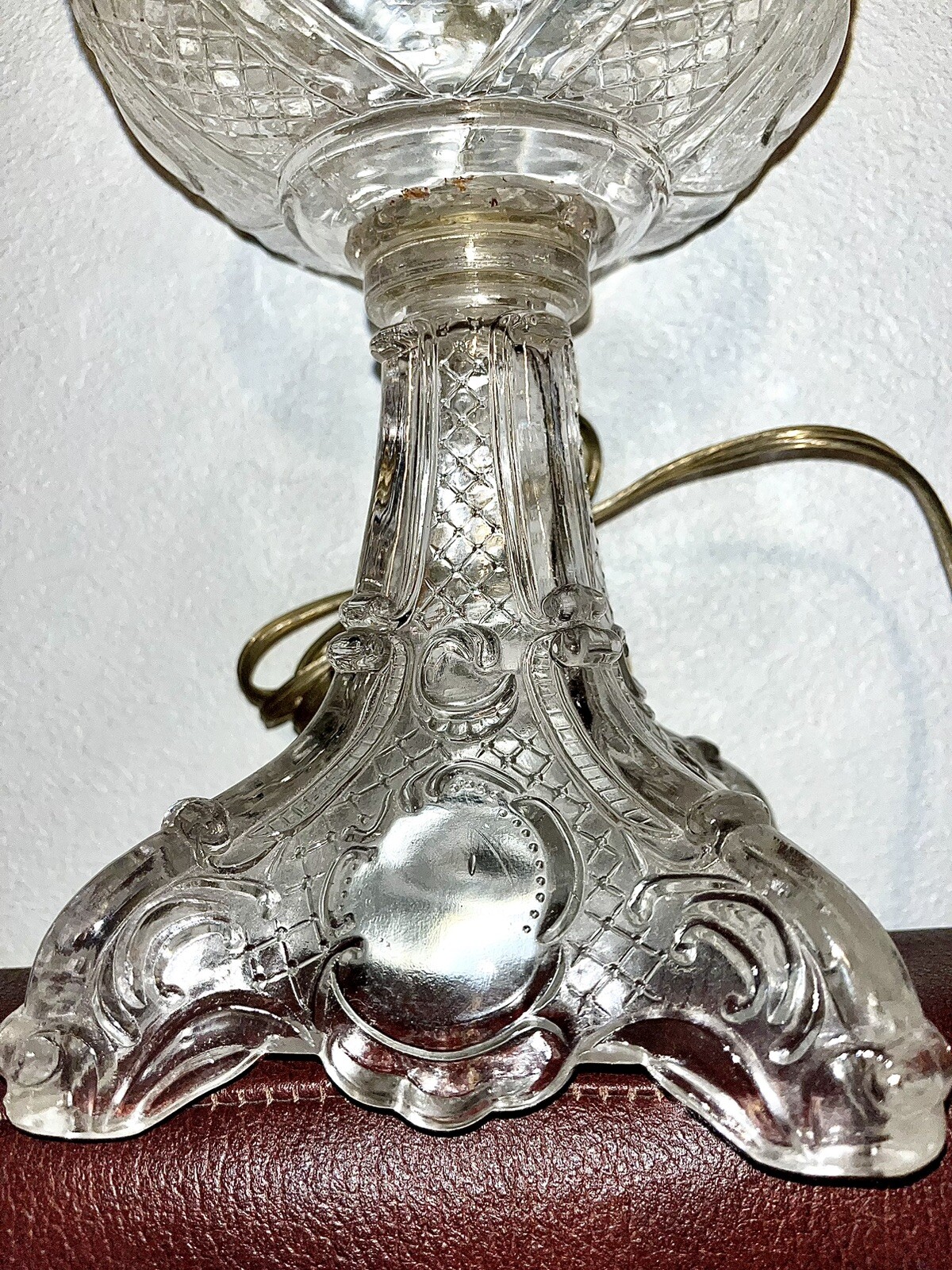 ANTIQUE PRINCESS FEATHER OIL STAND LAMP CLEAR CUT GLASS eBay