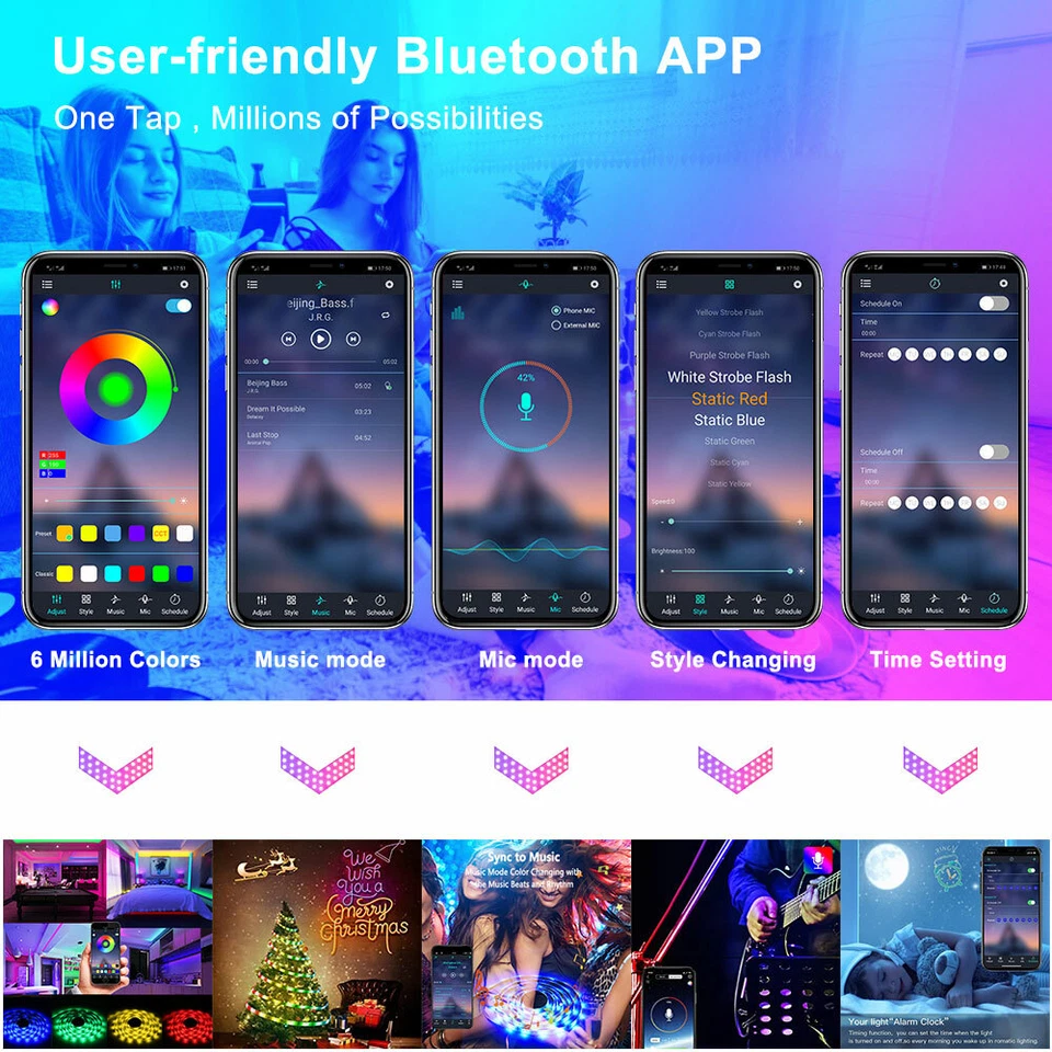 100ft LED Strip Lights 50ft 32ft Music Bluetooth APP Remote 5050 RGB Room Lights - Image 4 of 4