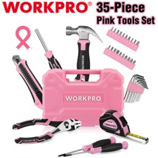 WORKPRO 35PCS Pink Tools Set Basic Tool Set Household Tool Kit W/Storage Toolbox