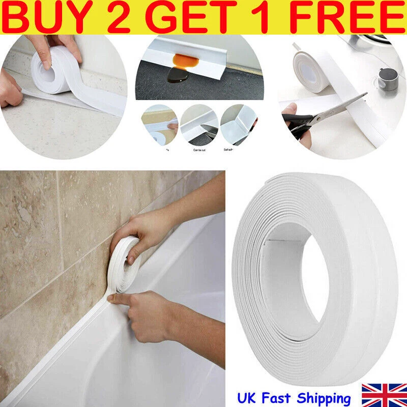 2Pack Self Adhesive Bath Sealant Strip Flexible Waterproof Caulk Seal Tape Home