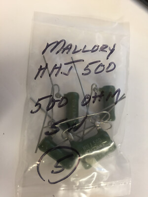 HHJ500 500 OHM 5 WATT MALLORY RESISTORS 5 PCS NOS