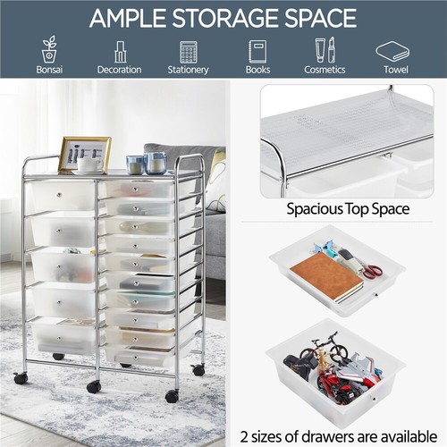 15 Drawers Storage Cart Mobile Rolling Utility Cart Bin Home Office Organizer - Picture 17 of 18