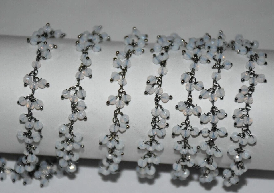 Cadena rosario cuentas vidrio arco iris blanco, cadena racimo fabricación joyería cuentas 3 mm Foto 4 de 4