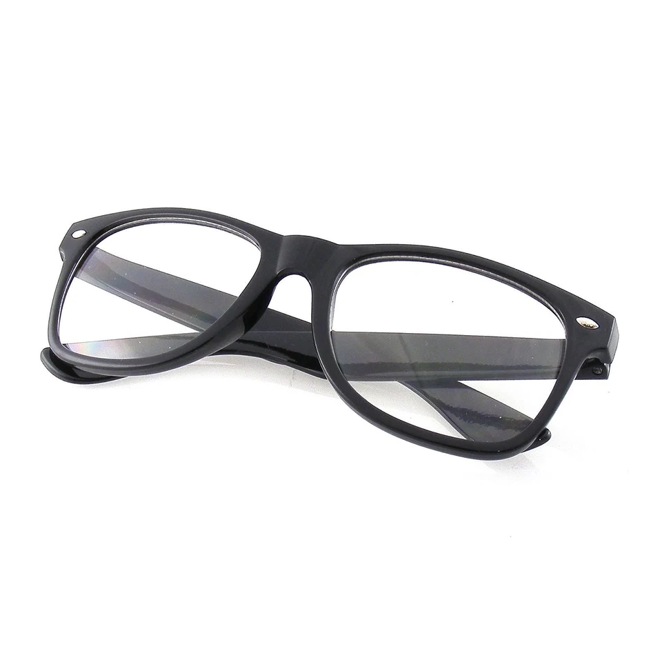 MENS WOMENS NERD BLACK GEEK GLASSES GLOSSY CLEAR LENS Clear frame sunglasses - Image 2 of 4