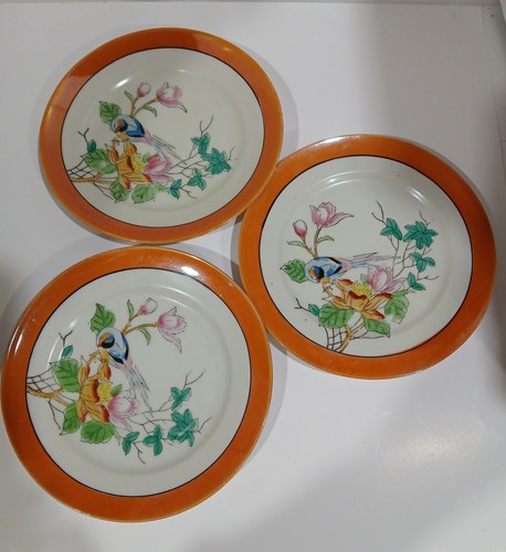 Vintage CHIKARAMACHI JAPAN Bird Lotus Flower Orange Luster Porcelain Tea Set pcs - Bild 6 von 9