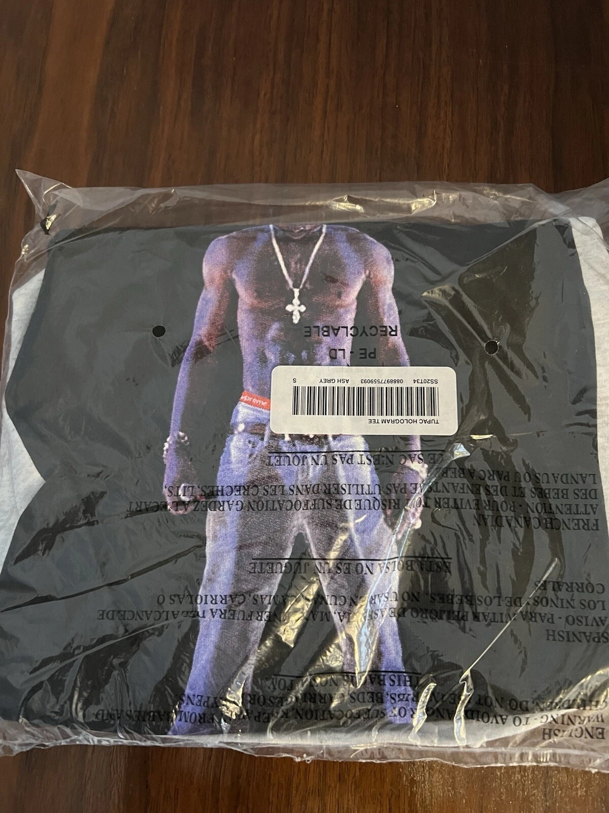 Tee shirt manches courtes Supreme Tupac Hologram taille S SS20 gris cendre