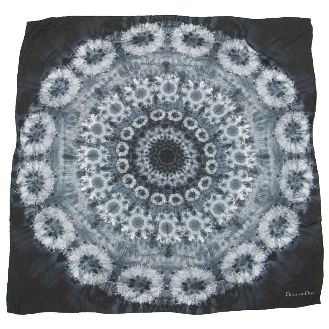 Grande écharpe Christian Dior motif tie dye marine motif total imprimé occasion BEEG 0