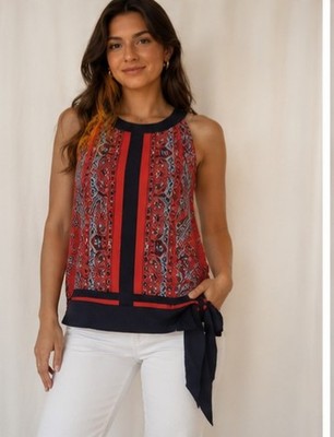 SOHO New York & Company Jeans Women s L Paisley Crew Neck Sleeveless Blouse
