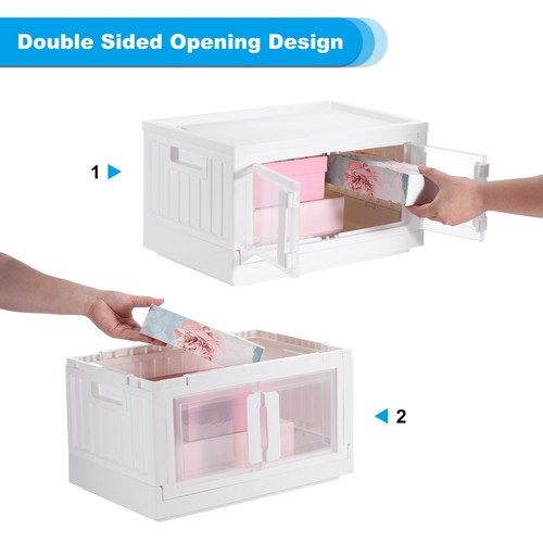 Cubo de almacenamiento de plástico plegable de 4 piezas 19,3x12,2x10,2" con rueda de tapa, rosa - Imagen 5 de 8