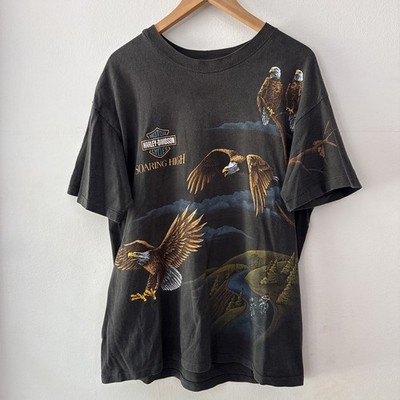 Vintage 1996 Single Stitch Harley Davidson Soaring High Eagle AOP Tee Size L