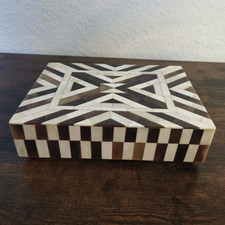 Aufbewahrungsbox Holz & Knochen mit Deckel, rechteckig, 23x16x7 cm braun/beige