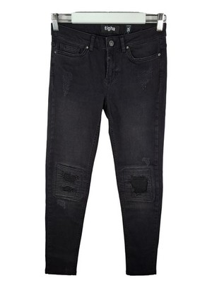 Tigha Bonnie Damen Jeans Slim Fit W28 Schwarz Destroyed Biker